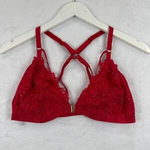 Auden Womens XL Red Floral Lace Front Close Strappy Racerback Bralette VN1179480